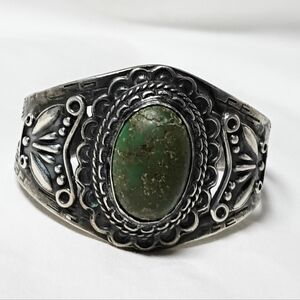 Fred Harvey Green Turquoise Sterling Silver Cuff Bracelet